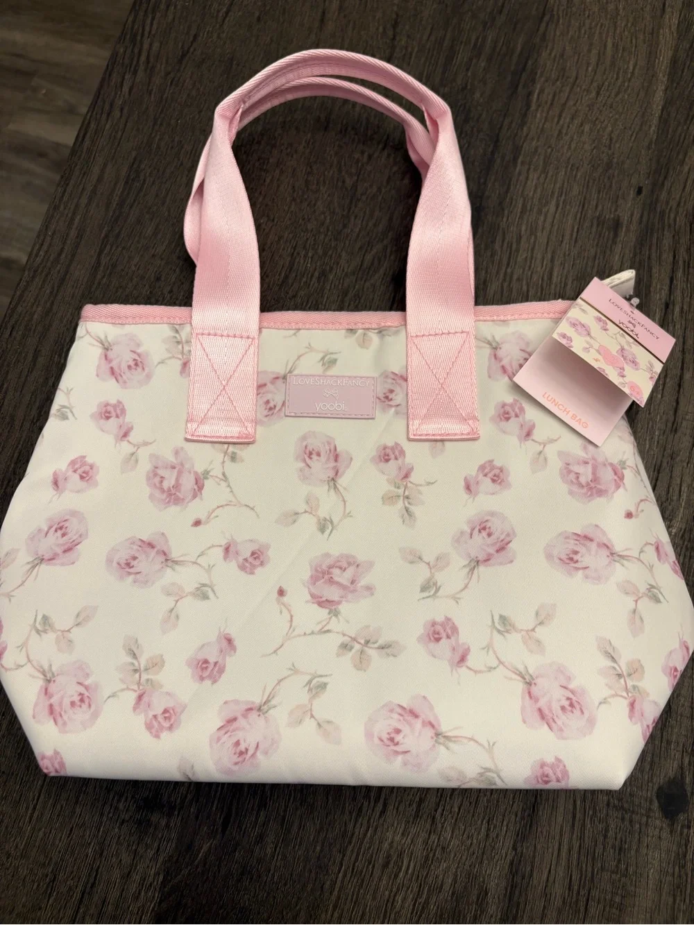 LoveShackFancy Pink Rose Print Floral Tote